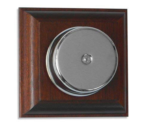 Loud Underdome wired Chrome Doorbell on Mahogany Plinth
