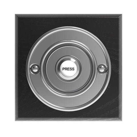 Traditional Wireless Doorbell - Vintage Style Square Black Ash Wooden Plinth and Chrome Door Bell Push