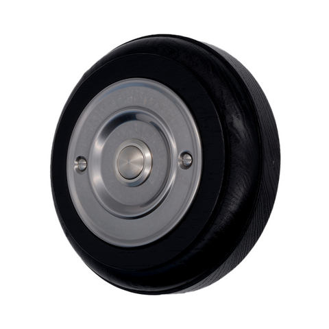 Modern Wireless Doorbell - Stylish Black Ash Round Wooden Plinth and Brushed Nickel Door Bell Push - Nickel Centre Button