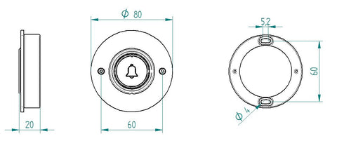 Grothe Mistral 200m surface/flush-mounted black cover round Bell Push, Model SE07