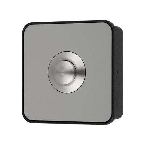 Grothe Wired Modern Door Bell Push button, stainless steel look with a Black surface-mounted box