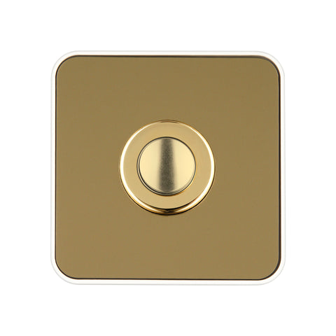 Grothe Wired Modern Door Bell Push button, Brass look with a White surface-mounted box