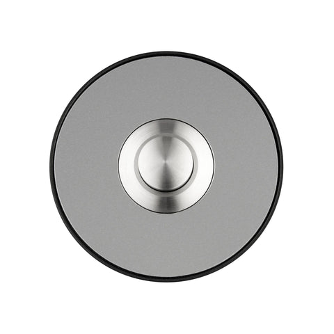 Grothe Wired Modern Round Door Bell Push button, stainless steel look with a Black surface-mounted box