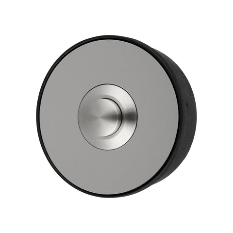 Grothe Wired Modern Round Door Bell Push button, stainless steel look with a Black surface-mounted box