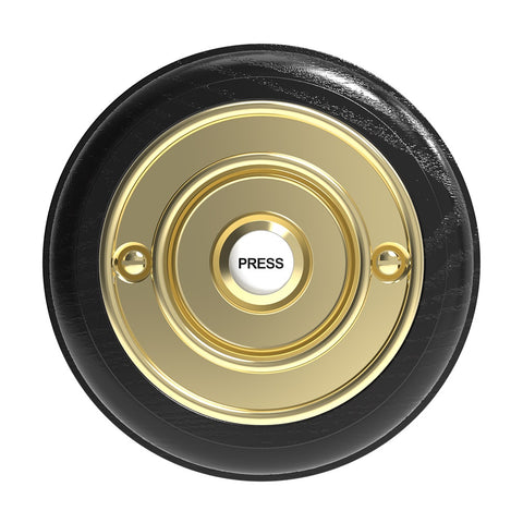 Traditional Round Wired Doorbell in Black Ash and Brass