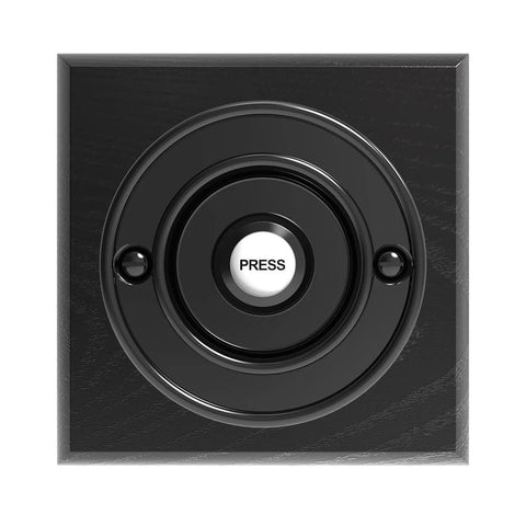 Wireless Black Doorbell Push button on a Black Square Plinth with Grothe Mistral long range 500m Plug-in Chime