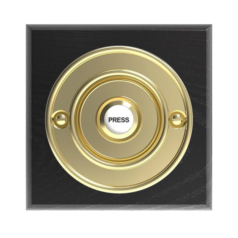 Wireless Brass Push on a Black Ash plinth with Grothe Mistral 500m extender in the rear and a 400e plugin chime unit