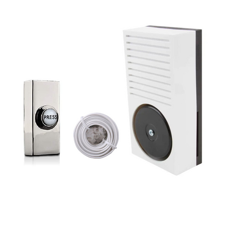 Wired Traditional Battery Buzzer Doorbell Kit with Chrome Bell Push