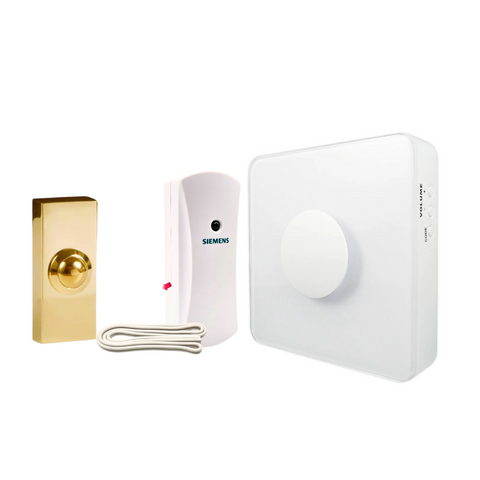 Portable Wireless Doorbell kit with Wired to Wireless Extender and Wired Brass doorbell Push button