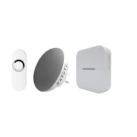 Doorbell World Wireless 150m Plugin and Portable chime unit kit with White Bell Push
