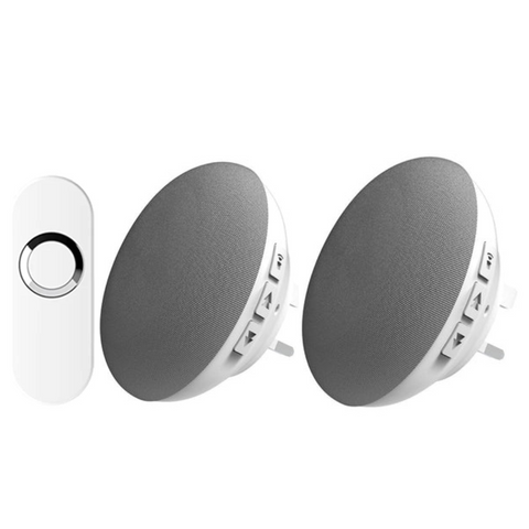 Doorbell World Wireless 150m Twin Plugin Chime unit with White Bell Push