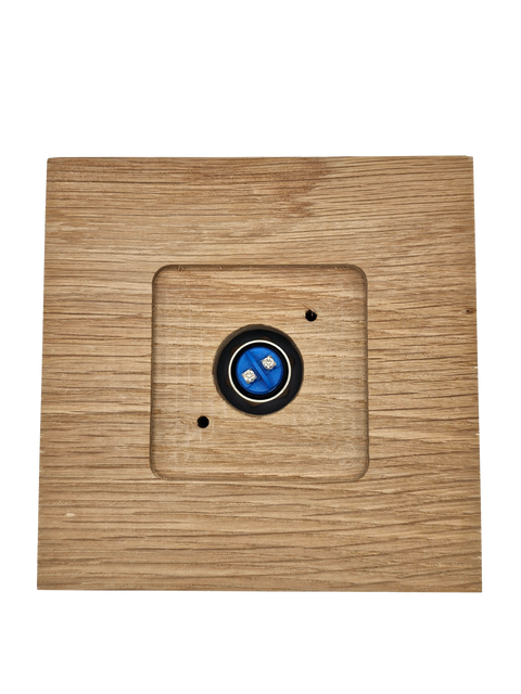 Oak Plinth Unvarnished, 140mm Square, with 100mm Brass wired doorbell Push button