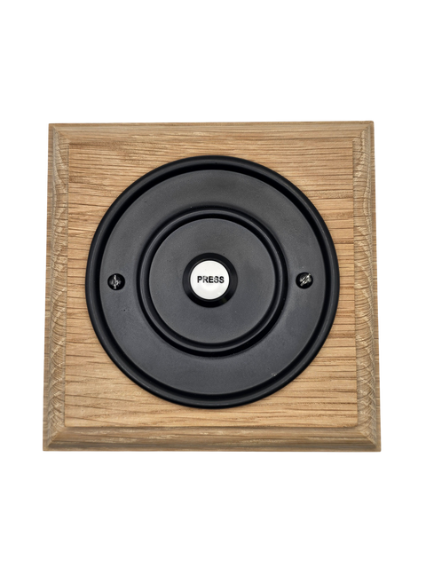 Oak Plinth Unvarnished, 140mm Square, with 100mm Matte Black wired doorbell Push button
