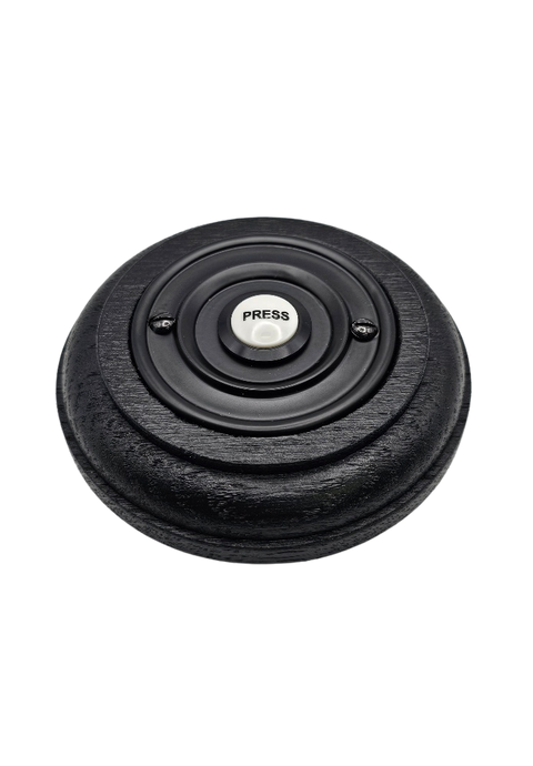 Traditional Black Stained Oak Plinth, Round, with 63mm Black wired doorbell Push button