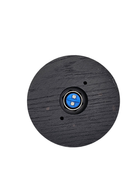Traditional Black Stained Oak Plinth, Round, with 63mm Black wired doorbell Push button