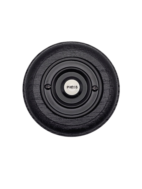 Traditional Black Stained Oak Plinth, Round, with 63mm Black wired doorbell Push button