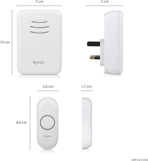 Byron Wireless Plug In Doorbell Twin Set, 150m Range, 16 Melodies, White. DBY-22312UKTw