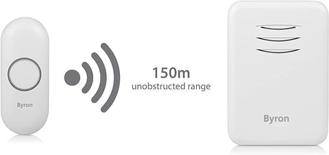 Byron Wireless Portable Doorbell Set, 150m Range, 16 Melodies, White. DBY-22311