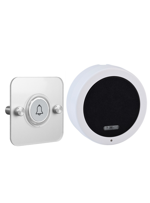 Grothe Calima 100, Portable Wireless Doorbell Chime Kit with Silver bell push button