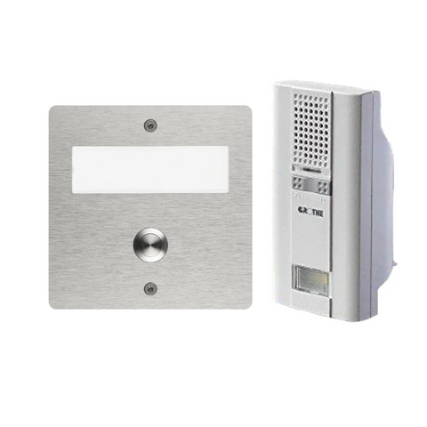 Grothe Mistral 400M, Plug-in Wireless Doorbell Chime Kit with Surface mounted modern Stainless steel bell push button