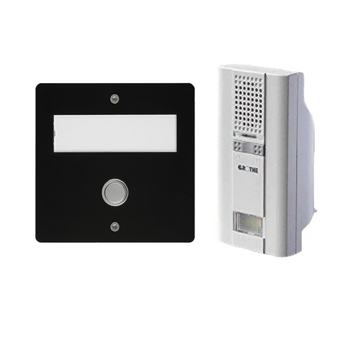 Grothe Mistral 400M, Plug-in Wireless Doorbell Chime Kit with Surface mounted modern Black with chrome bell push button