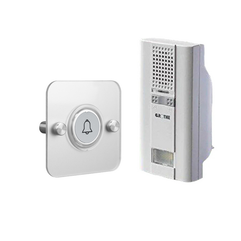 Grothe Mistral 400M, Plug-in Wireless Doorbell Chime Kit with Silver bell push button