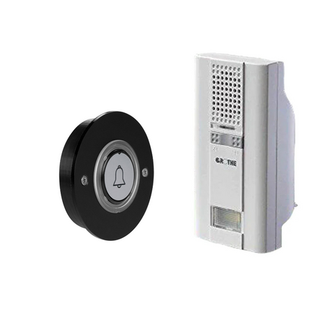 Grothe Mistral 400M, Plug-in Wireless Doorbell Chime Kit with Black round bell push button