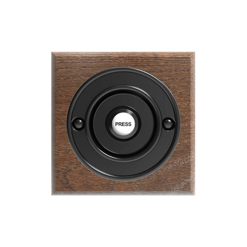 Wireless Black Doorbell Push button on a Tudor Square Plinth with Grothe Mistral long range 500m Plug-in Chime