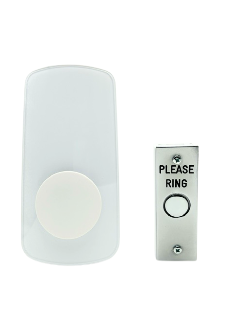 Uni-Com illuminating wireless plug-in door chime with wireless chrome bell push button - UNI-67337/2201