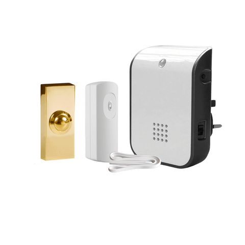 150m Plug-in Wireless Doorbell chime with Wired to Wirefree Extender and Solid Brass wired bell Push, Model UNV38B