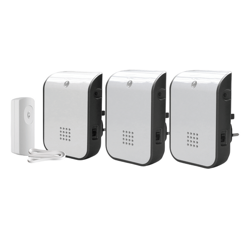UNI-COM Wireless 150m Triple Plug-In Doorbell with Wired to Wireless convertor