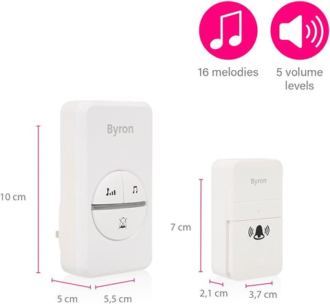 Byron DBY-23442Tw Wireless Twin Doorbell Set - Kinetic Energy - White