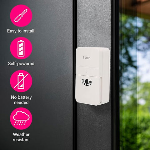 Byron DBY-23442Tr Wireless Triple Doorbell Set - Kinetic Energy - White