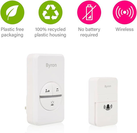 Byron DBY-23442Tr Wireless Triple Doorbell Set - Kinetic Energy - White