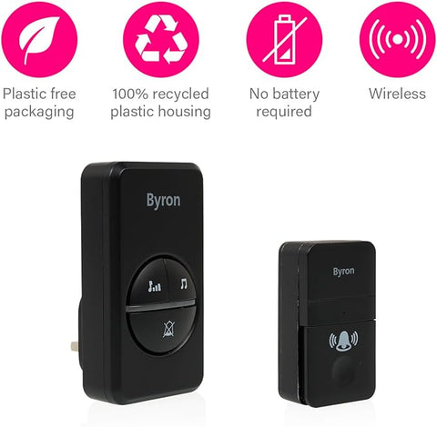 Byron DBY-23452 Wireless Doorbell Set - Kinetic Energy - Black