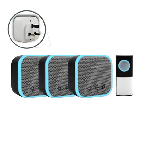 Uni-Com Wireless Triple Plugin Door Chime, 150m Operating Range, 30 Different Chimes, LED Chime Alert, 3 Operating Modes, Easy Install, Black
