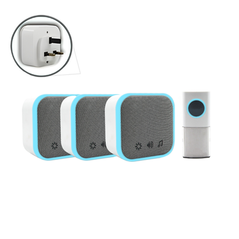Uni-Com Wireless Triple Plugin Door Chime, 150m Operating Range, 30 Different Chimes, LED Chime Alert, 3 Operating Modes, Easy Install, White