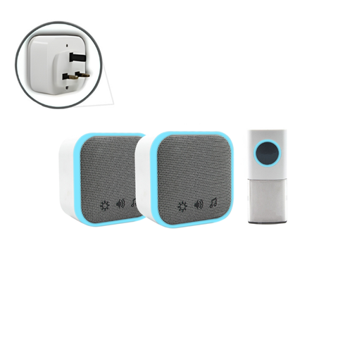 Uni-Com Wireless Twin Plugin Door Chime, 150m Operating Range, 30 Different Chimes, LED Chime Alert, 3 Operating Modes, Easy Install, White