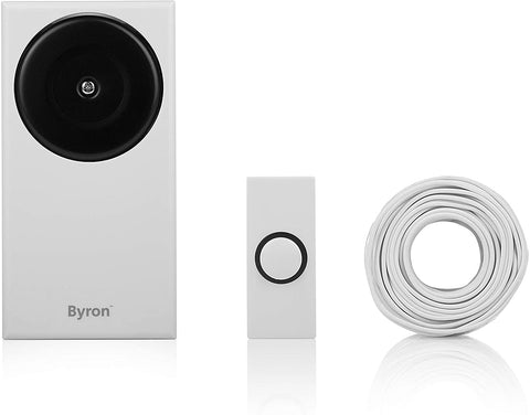 Byron Wired Door Chime Set, Door Chime, Push Bell & Bell Wire, Classic 2 tone Sound, Wall Mounted - 1217