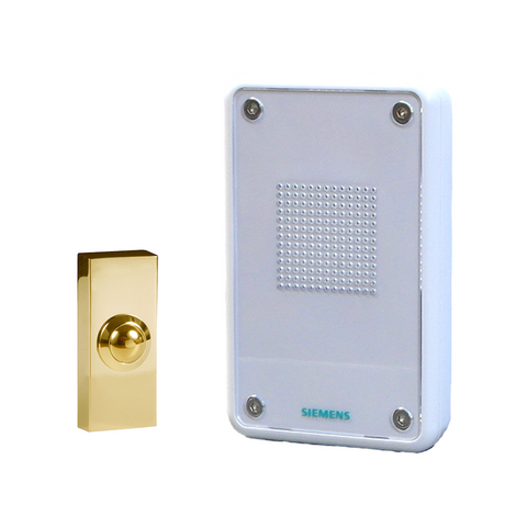 Siemens Wired Wall Mounted White Recordable MP3 Chime with Byron 2204 Brass bell push - DCW20/2204Bs