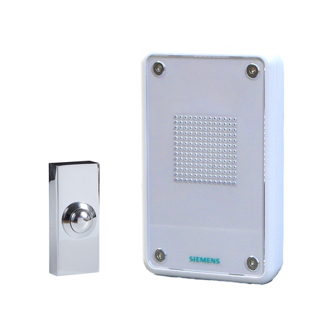 Siemens Wired Wall Mounted White Recordable MP3 Chime with Byron 2204 Chrome bell push - DCW20/2204Cr
