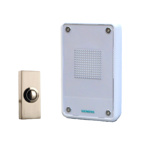 Siemens Wired Wall Mounted White Recordable MP3 Chime with Byron 2204 Nickel bell push - DCW20/2204Bn