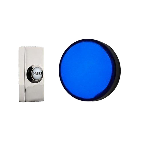 Wind up Mechanical Doorbell, Blue, Chrome Press