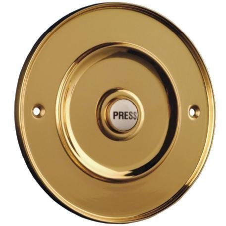 Wired flush mounted Bell Push (Uncoated) polished Brass 100mm dia