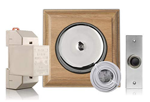 Chrome Door Bell Kit on Honey Oak with Transformer and Bell Push
