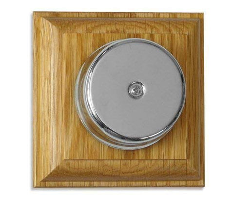Loud Underdome wired Chrome Doorbell on Varnished Oak Plinth