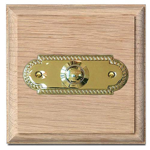 Imperial Natural unvarnished Oak Plinth, 100mm square, with 63mm Chrome Bell Push, Model NATCr63s (Natural Brass)