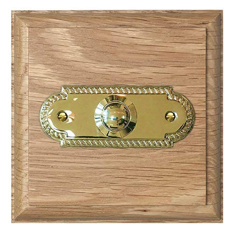 Imperial Natural unvarnished Oak Plinth, 100mm square, with 63mm Chrome Bell Push, Model NATCr63s (Natural Brass)