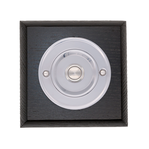 Modern Wireless Doorbell - Stylish Black Ash Square Wooden Plinth and Nickel Door Bell Push - Nickel Centre Button