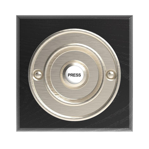 Traditional Wireless Doorbell - Vintage Style Square Black Ash Wooden Plinth and Brushed Nickel Door Bell Push